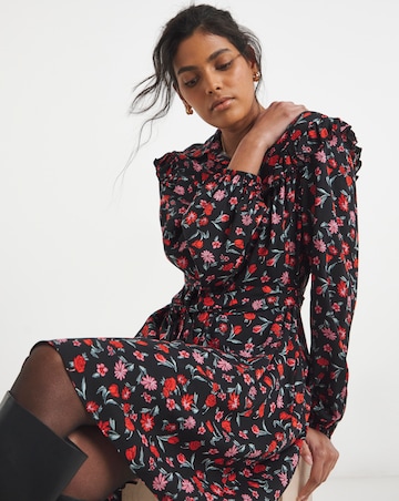 Simply Be Floral Print Frill Detail Shirt Dress