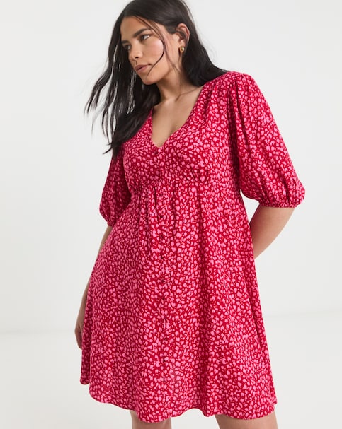 Red and Pink Print Skater Dress