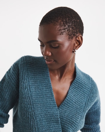 Blue Deep V Neck Knitted Jumper