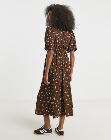 Simply Be Chocolate and Buttermilk Floral Print Button Through Midi Dress
