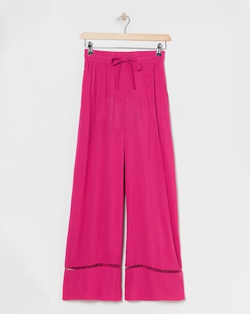 Raspberry Crinkle Shirred Waist Wide Leg Trousers