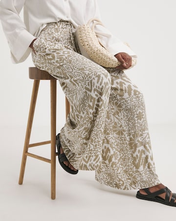 Taupe Print Crinkle Palazzo Trousers