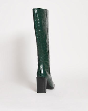 Mao Leather Square Toe Heeled Knee Boots Ex Wide Fit Standard Calf