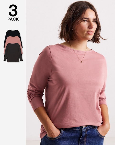 Black, Chocolate & Rose 3 Pack Slash Neck Tops