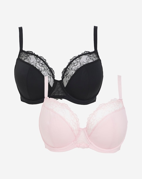 Pretty Secrets (2 Pack) Rosalie Full Cup Wired Bras (B-G) Black/Pink