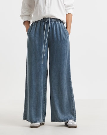 Simply Be Light Wash Denim Lyocell Tie Front Palazzo Jeans