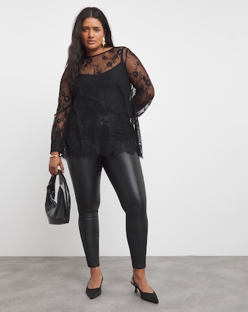 Black Coated Pull On Skinny Jeggings