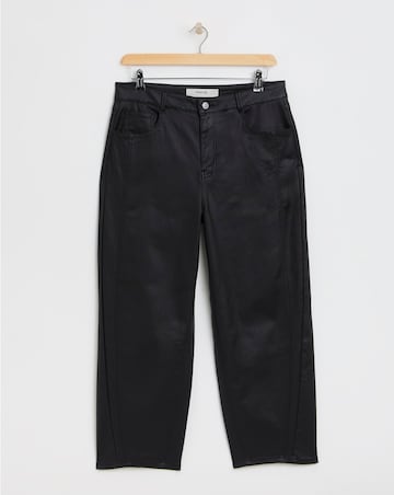 Black Coated Barrel Leg Jeans