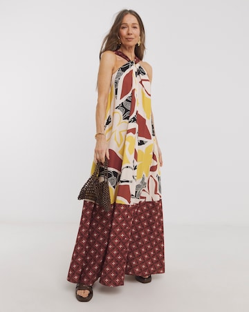 Border Print Halter Maxi Dress