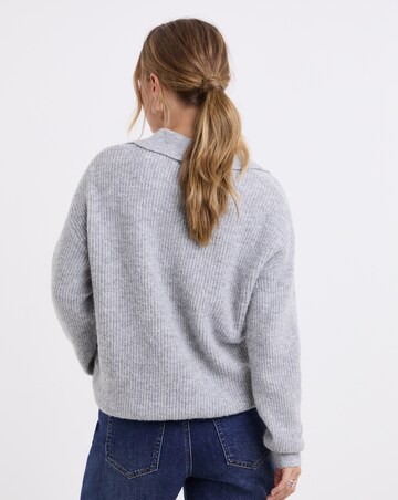 Cosy Yarn Grey Marl V-Neck Collared Jumper