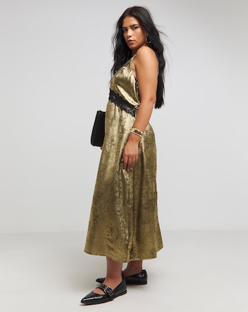 Gold Lace Trim Slip Dress
