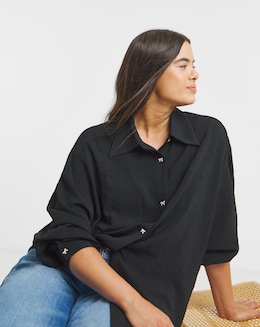 Simply Be Black Bow Button Detail Shirt