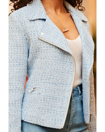 Sosandar Boucle Biker Jacket with Gold Zip
