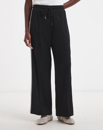 Black Stretch Ponte Side Stripe Wide Leg Trouser