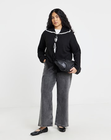 Simply Be Snug Black Tie Front Collar Cardigan