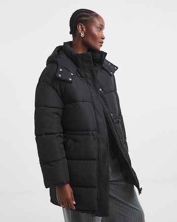 Black Mid Line Padded Coat