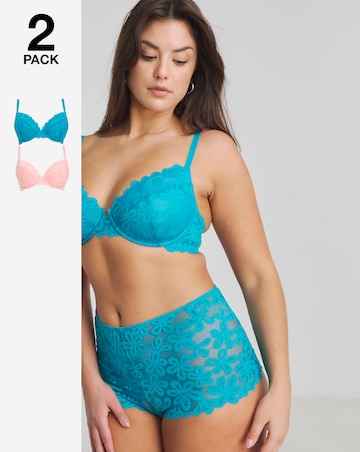 Pretty Secrets (2 Pack) Daisy Lace Plunge Bras (B-F) Blue/Pink
