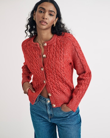 Nobody's Child Red Crew Neck Chunky Cable Cardigan