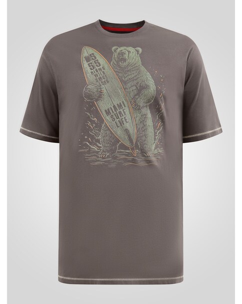 D555 Austin Surfing Bear Printed Crew Neck T-shirt