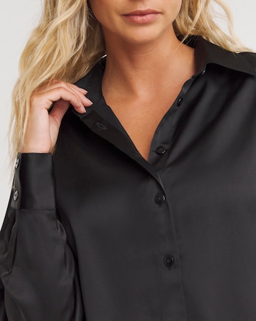 Black Relaxed Fit Satin Long Sleeve Shirt