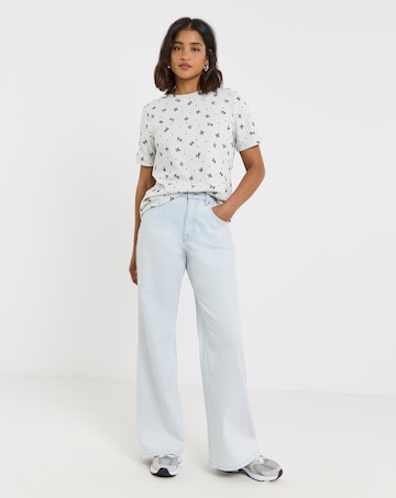 Grey Marl Bow Print T-Shirt