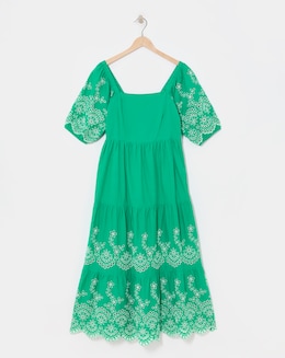 Broderie Tiered Dress With Puff Sleeves