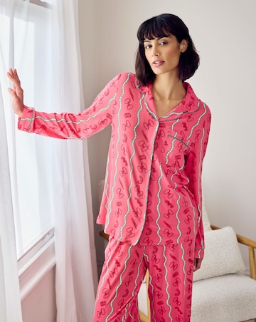Chelsea Peers Classic Button Up Pyjama Set Pasta Stripe Print