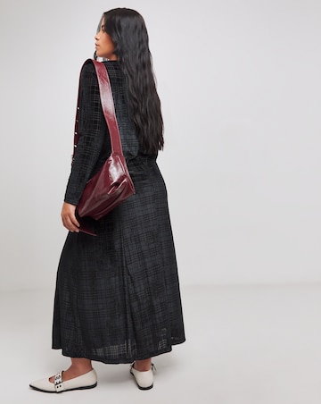 Black Check Velour Midi Dress