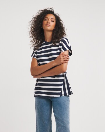 Navy & White Longline Stripe Cut About T-Shirt