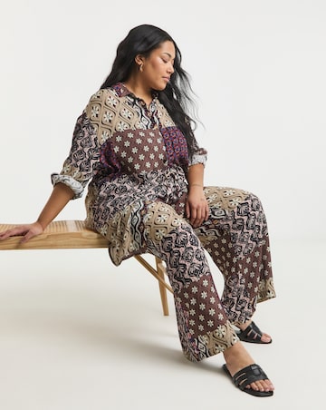 Simply Be Multi Print Tie Waist Crinkle Wide Leg Trouser