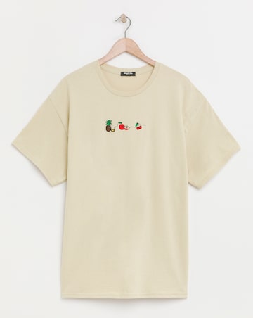 Simply Be Sand Fruit Embroidered T-Shirt
