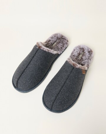 FatFace Harvey Check Mule Slipper - Grey