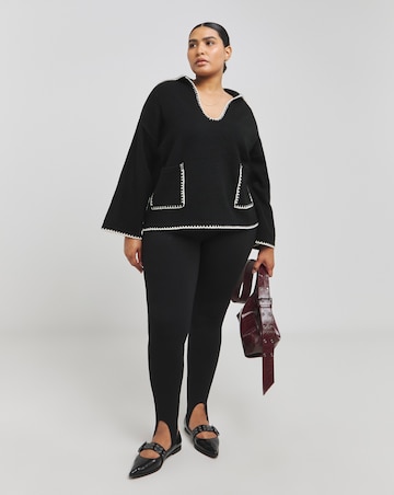 Black Blanket Stitch Pocket Collar Jumper