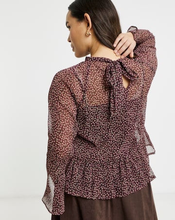 Simply Be Fluted Sleeve Floral Blouse