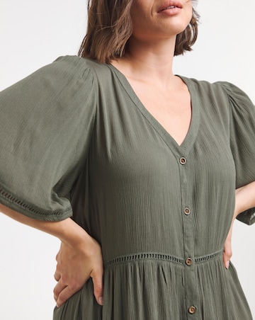 Simply Be Khaki Crinkle Ladder Trim Midi Dress