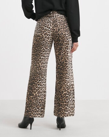 Leopard Print Denim Wide Leg Jeans