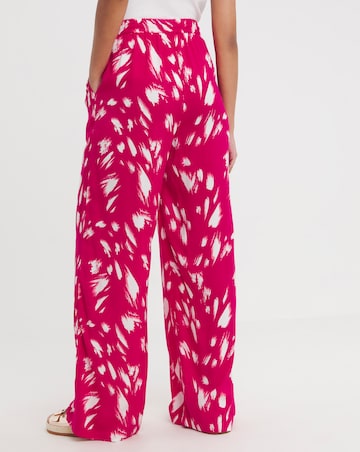 Pink Print Spun Viscose Pull On Wide Leg Trouser