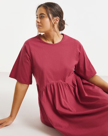 Rose Jersey Smock Midi Dress With Pockets