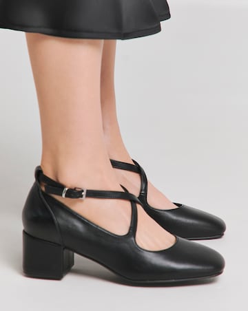 Heavenly Soles Adele Block Heel Cross Strap Mary Jane - Extra Wide Fit (EEE)