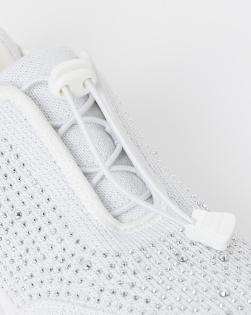 Cushion Walk White Sparkle Diamante Toggle Trainers - Extra Wide Fit (EEE)