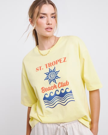 Simply Be Light Yellow Glitter St Tropez Graphic T-Shirt