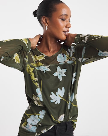 Joe Browns Spring Days Khaki Long Sleeve Mesh Top