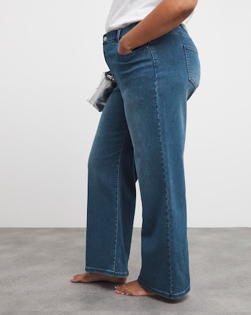Mid Wash Cosy Finish Wide Leg Jeans