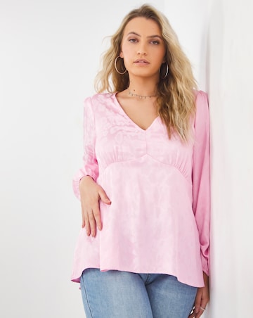 Pink Jacquard Long Sleeve Dipped Back Blouse
