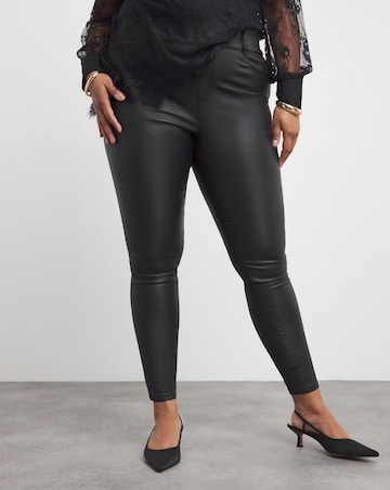 Black Coated Pull On Skinny Jeggings