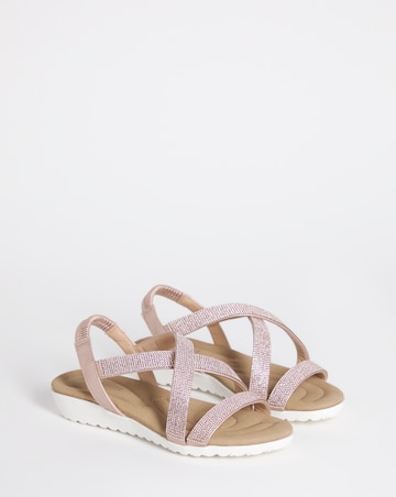 Heavenly Soles Breeze Low Wedge Comfort Diamante Sandals - Wide Fit (E)