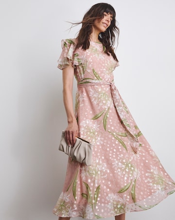 Joanna Hope Jacquard Frill Sleeve Printed Dress