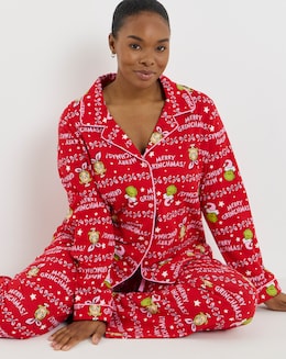 Grinch Christmas Button Through Cotton Pyjama Set