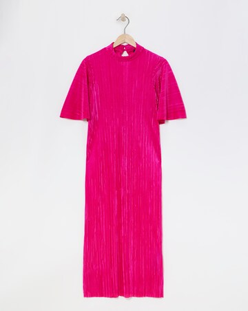 Simply Be Pink Plisse Midi Dress With Angel Sleeves