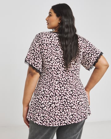 Foil Firework Print Wrap Top With Shirred Cuff